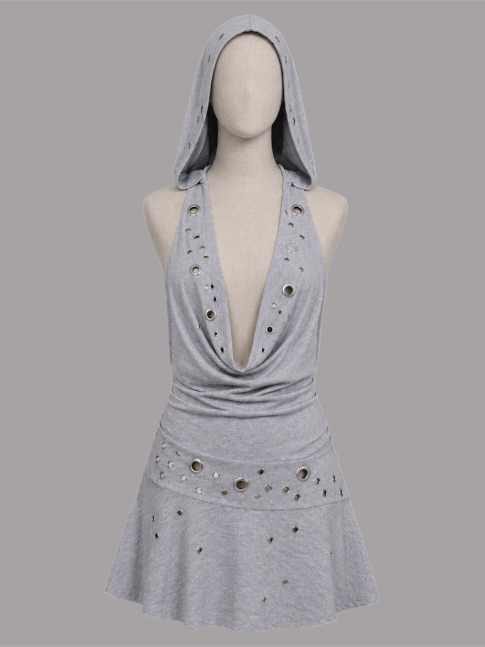 Jaded London Marl Eyelet Hooded Mini Dress Grey